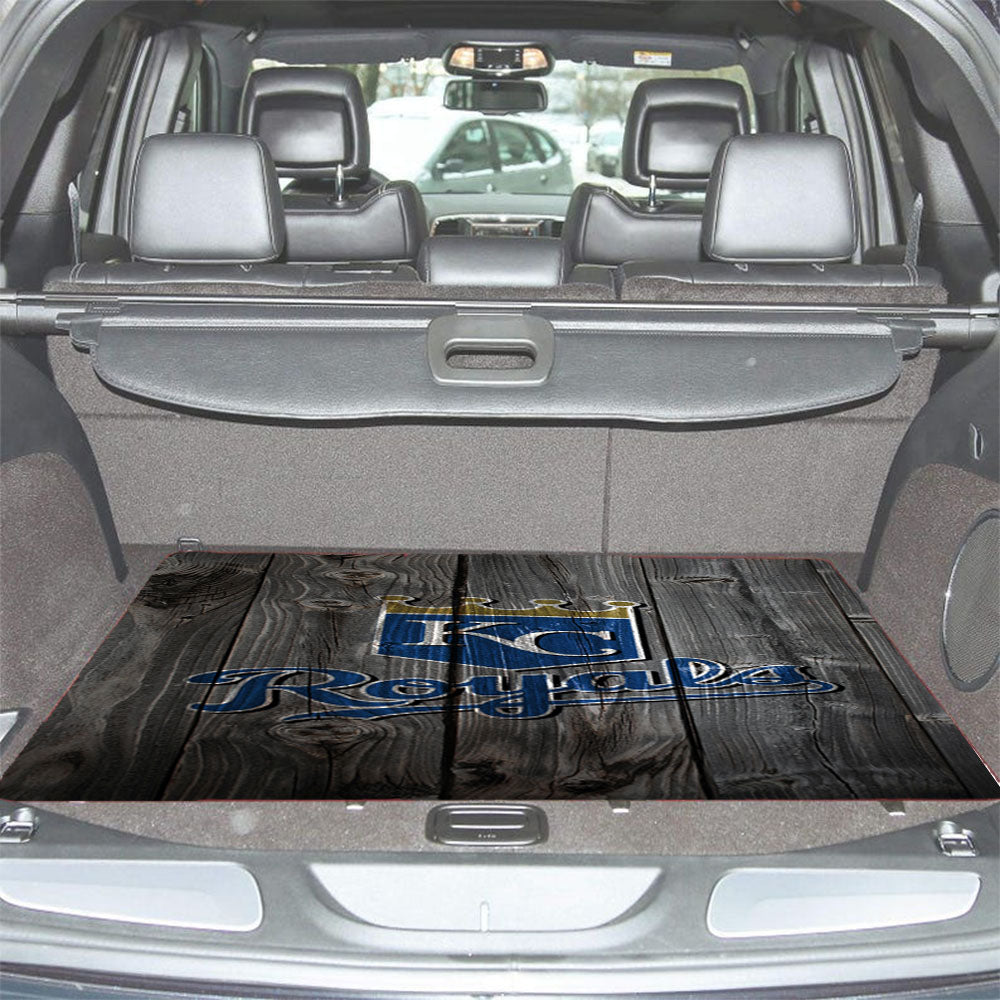 Kansas City Royals Mlb Logo Dark Wood Wallpaper Car Trunk Mat Non Slip
