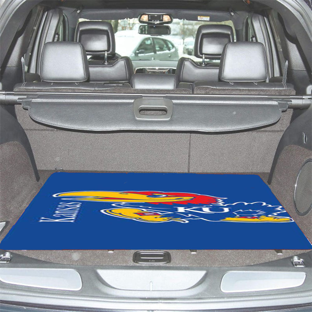 Kansas Jawhawks Logo Over Blue Car Trunk Mat Non Slip