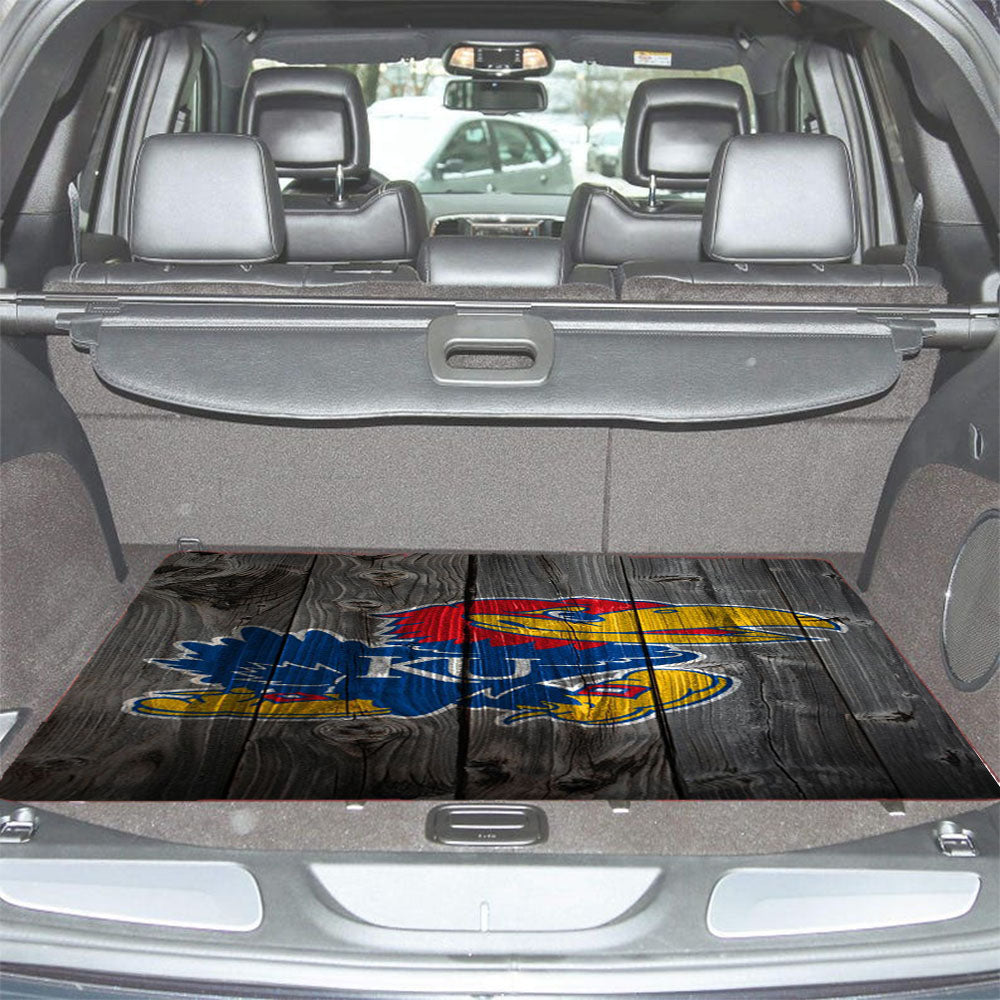 Kansas Jayhawk Dark Wood Logo Car Trunk Mat Non Slip