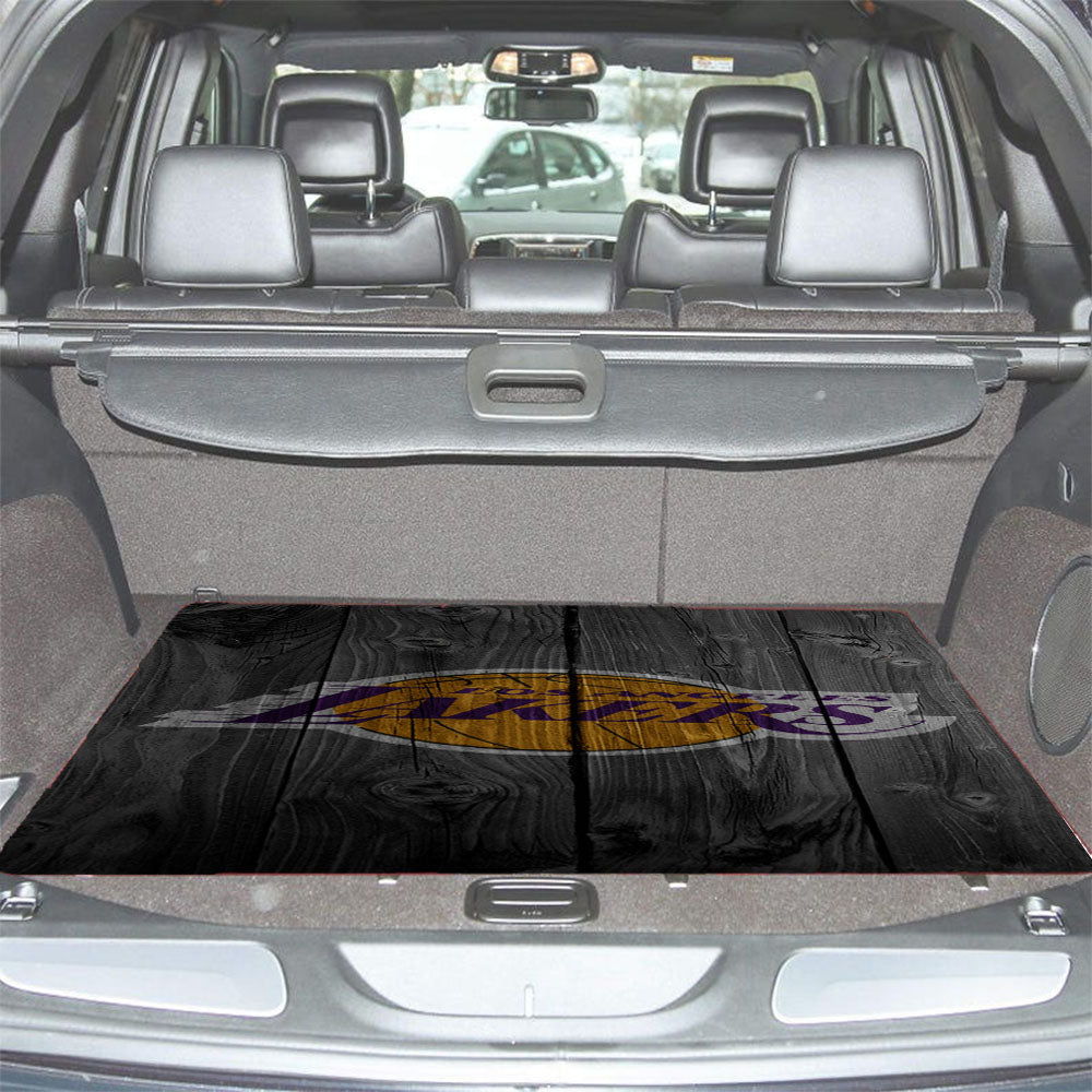 Los Angeles Lakers Nba Logo Dark Wood Wallpaper Car Trunk Mat Non Slip