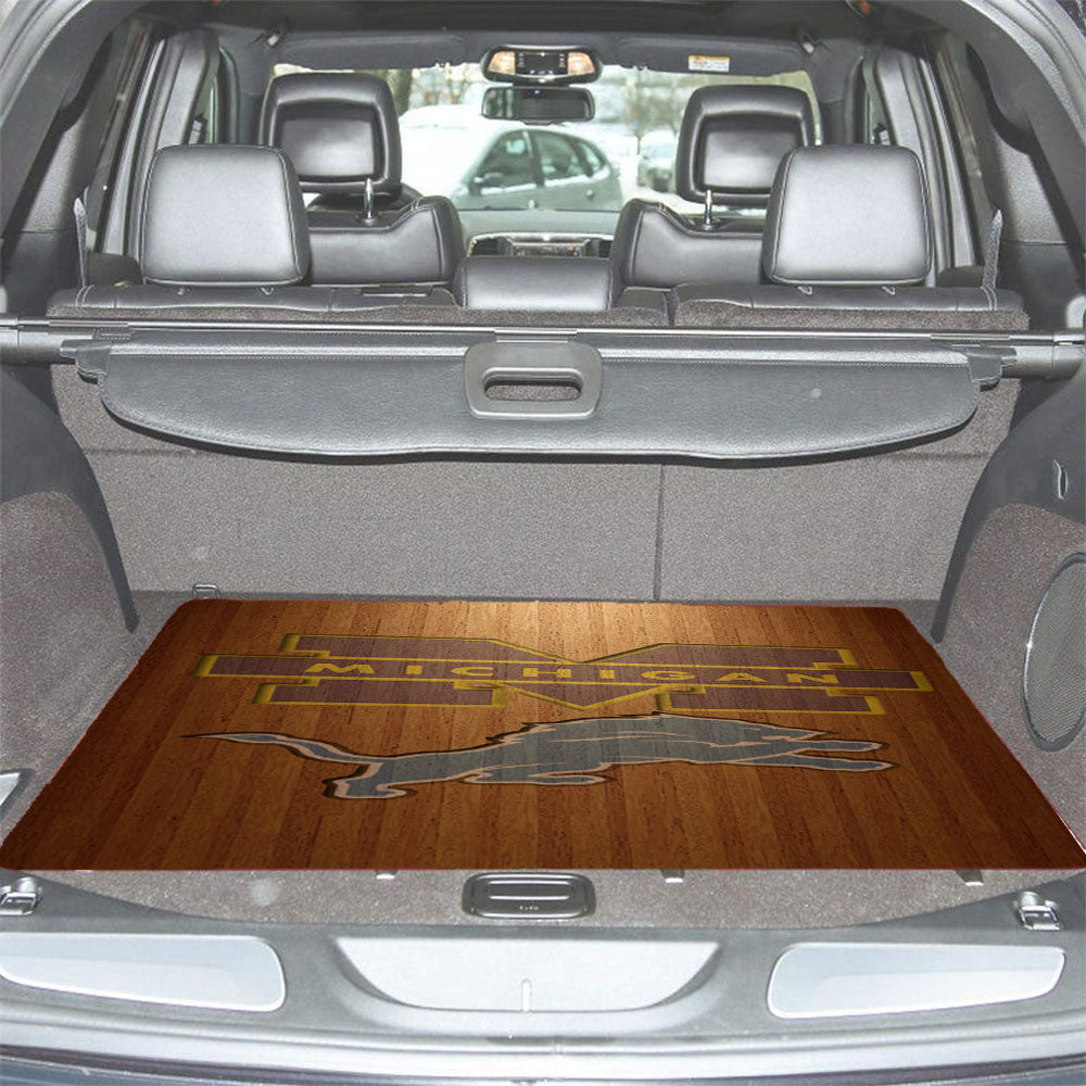 Michigan Lions Logo Wood Wallpaper Car Trunk Mat Non Slip