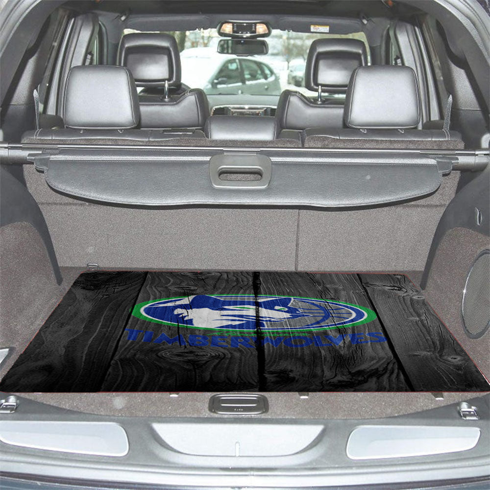 Minnesota Timberwolves Logo Dark Wood Wallpaper Car Trunk Mat Non Slip