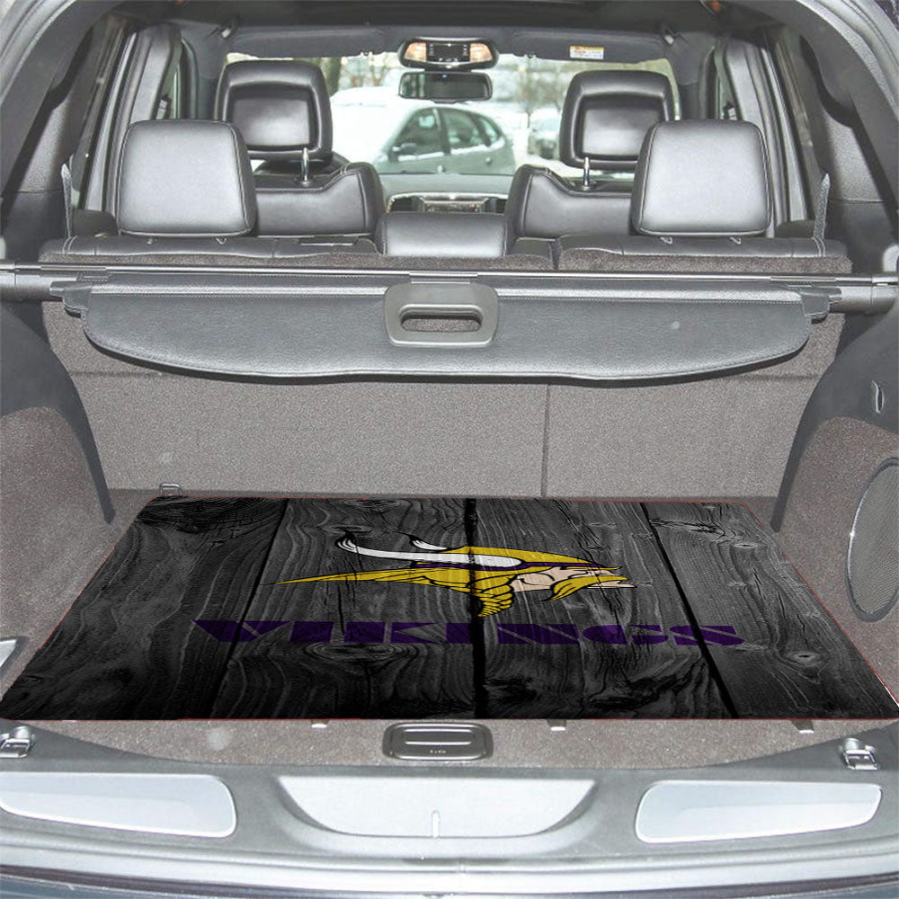 Minnesota Vikings Nfl Logo Dark Wood Wallpaper Car Trunk Mat Non Slip