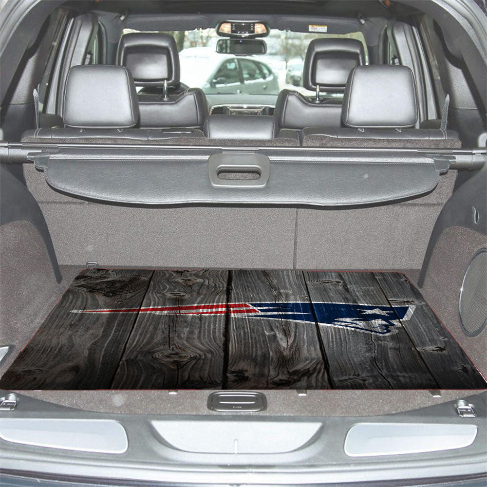 New England Patriots Nfl Logo Dark Wood Wallpaper Car Trunk Mat Non Slip