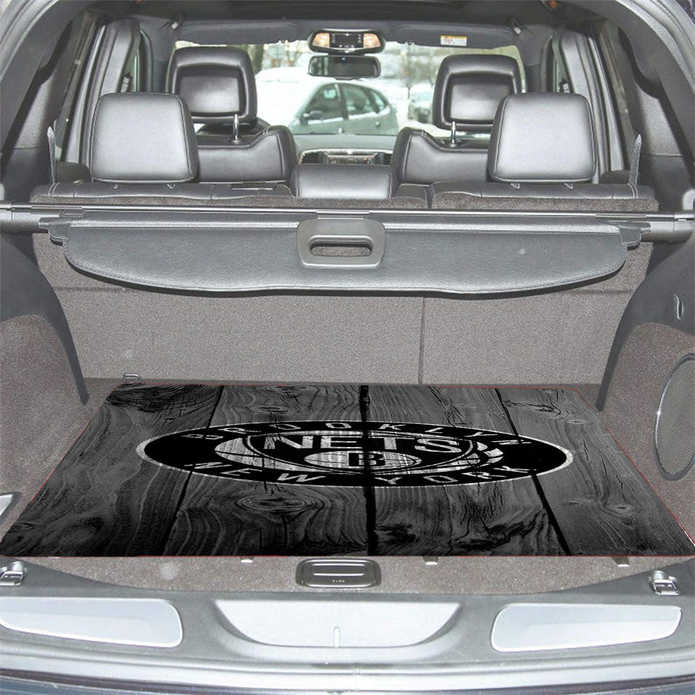 New York Brooklyn Nets Nba Logo Dark Wood Wallpaper Car Trunk Mat Non Slip