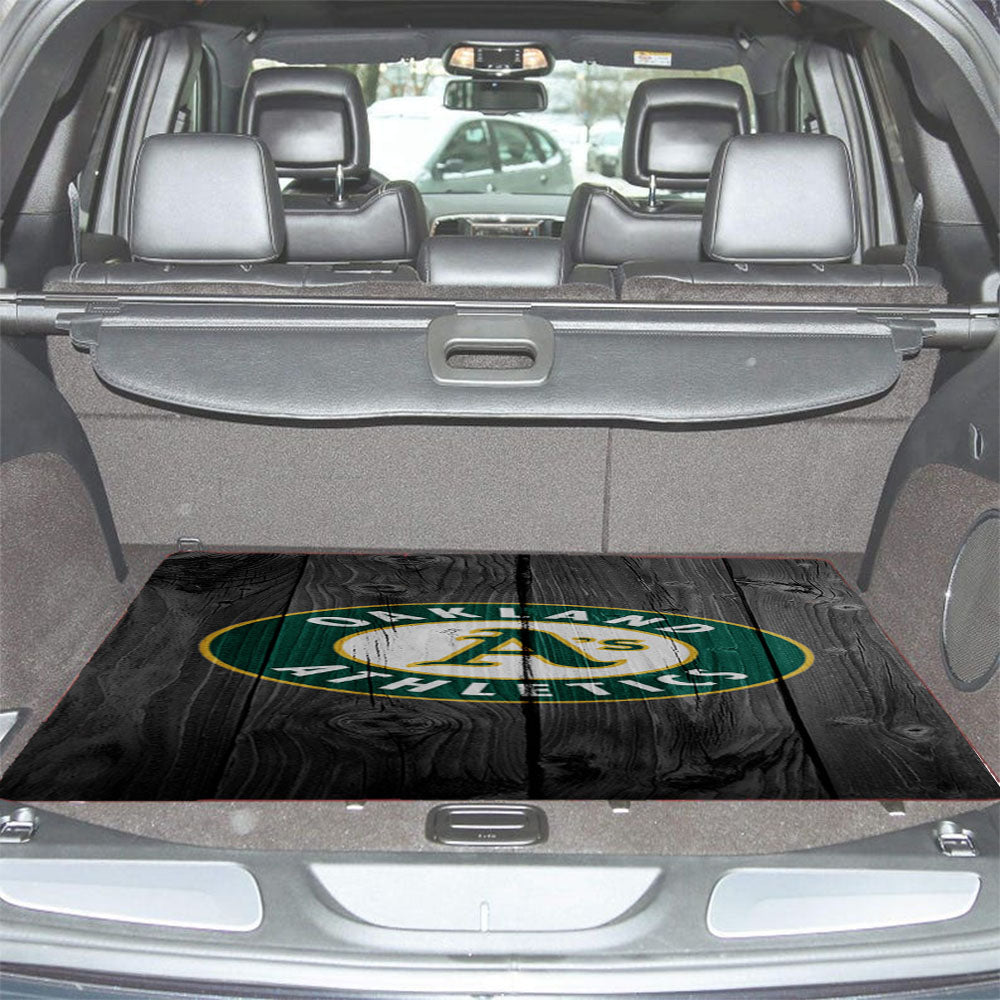 Oakland Athletics Logo Dark Wood Wallpaper Car Trunk Mat Non Slip