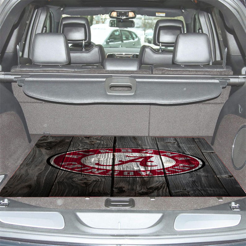 Old Alabama Crimson Tide Nfl Logo Dark Wood Wallpaper Car Trunk Mat Non Slip