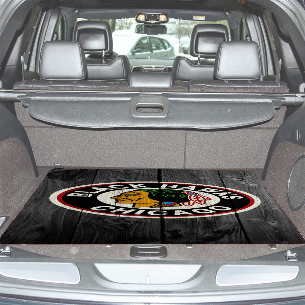 Old Chicago Blackhawks Nhl Logo Dark Wood Wallpaper Car Trunk Mat Non Slip