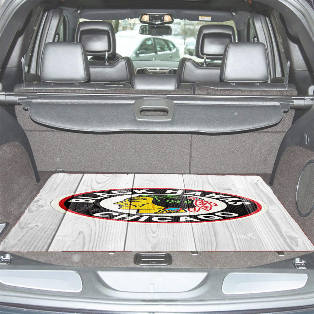 Old Chicago Blackhawks Nhl Logo White Wood Wallpaper Car Trunk Mat Non Slip