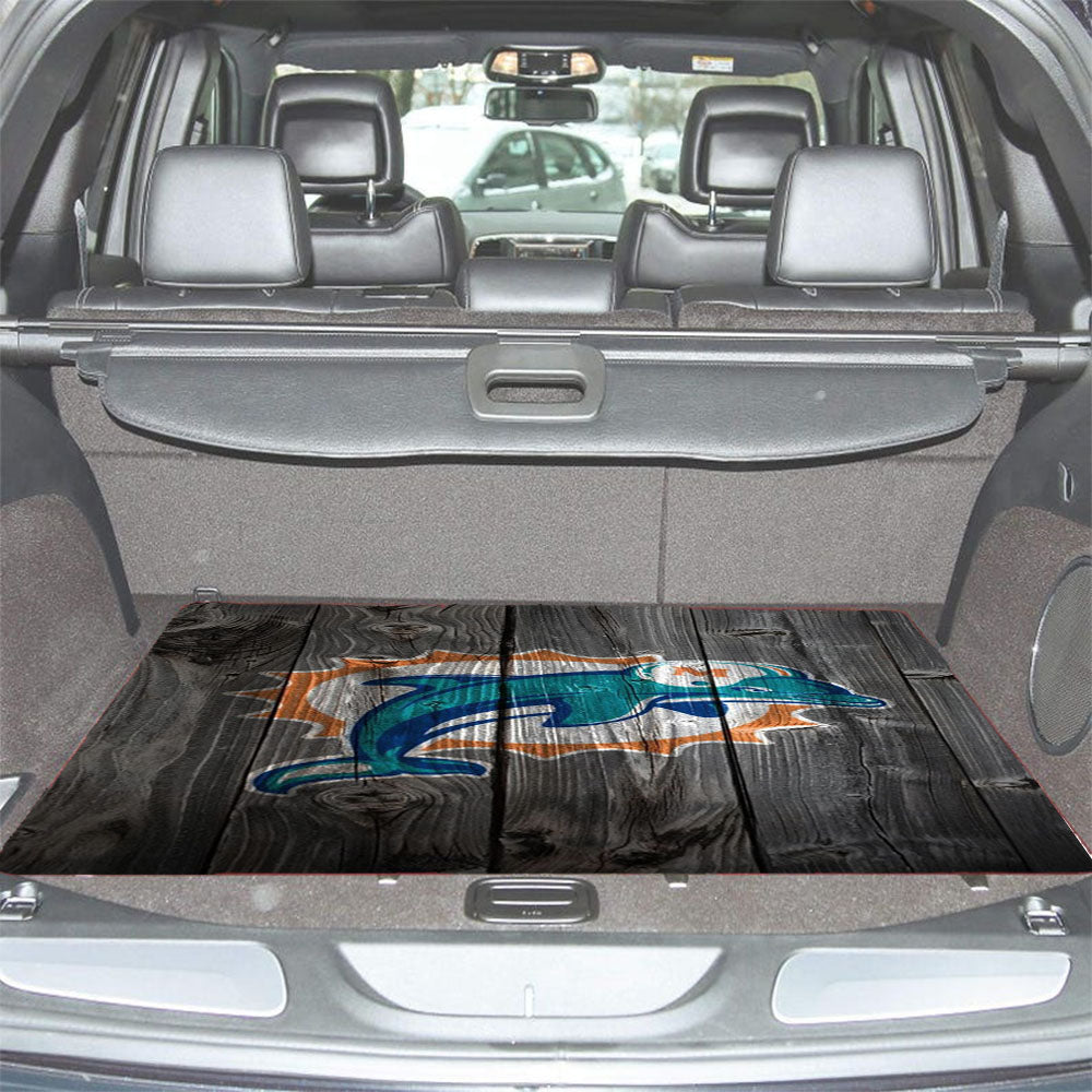 Old Miami Dolphins Nfl Logo Dark Wood Wallpaper Car Trunk Mat Non Slip