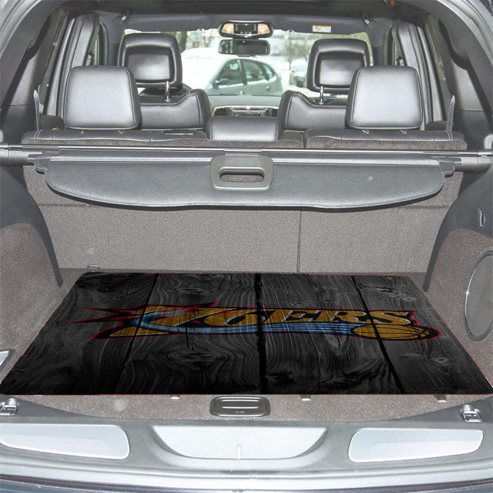 Old Nba Philadelphia 76Ers Logo Dark Wood Wallpaper Car Trunk Mat Non Slip