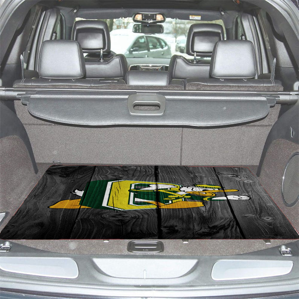 Oregon Ducks University Nfl Logo Dark Wood Wallpaper Car Trunk Mat Non Slip