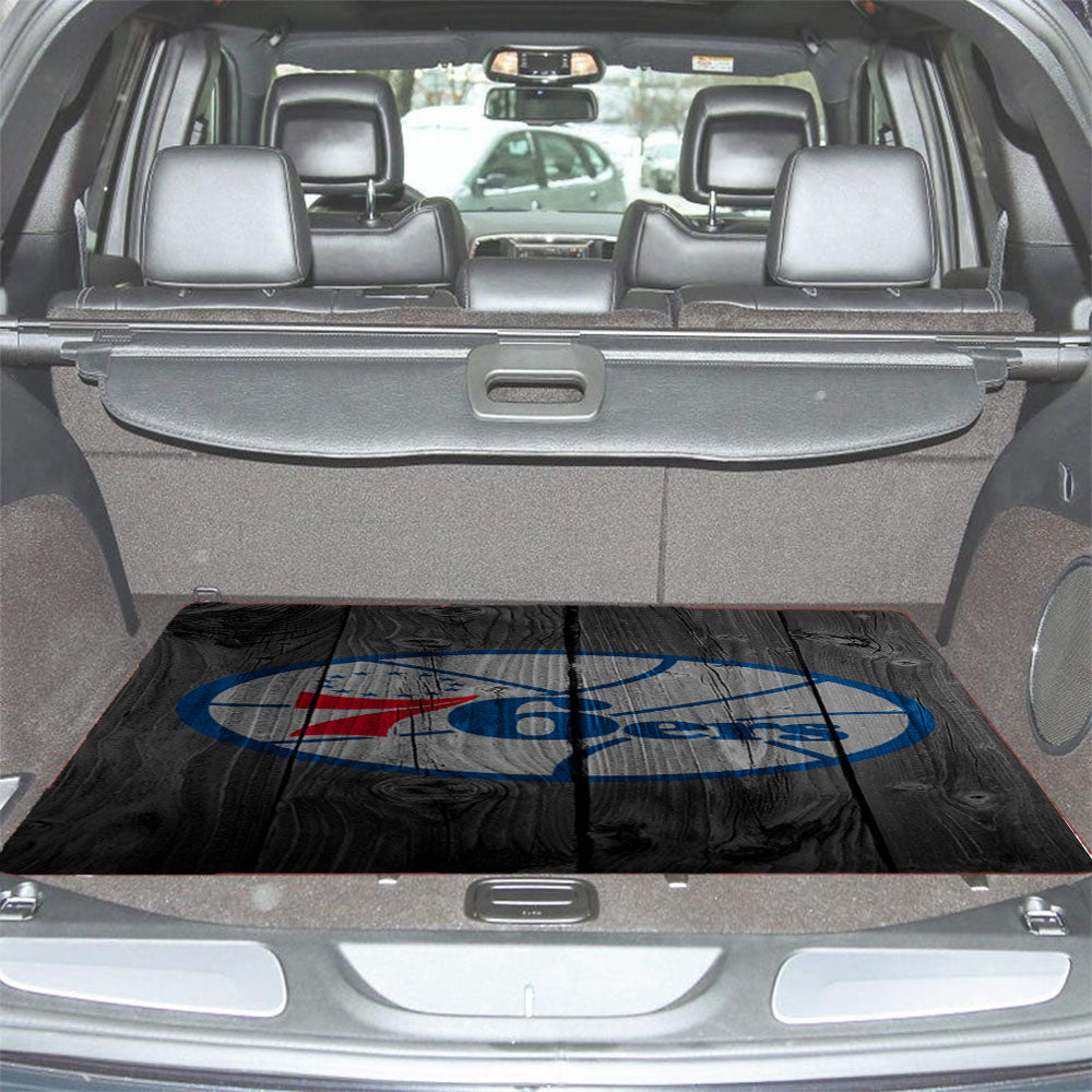Philadelphia 76Ers Nba Logo Dark Wood Wallpaper Car Trunk Mat Non Slip