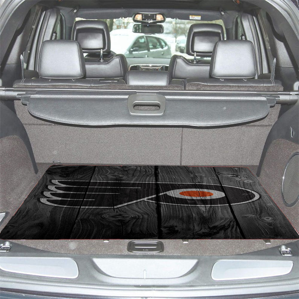 Philadelphia Flyers Nhl Logo Dark Wood Wallpaper Car Trunk Mat Non Slip
