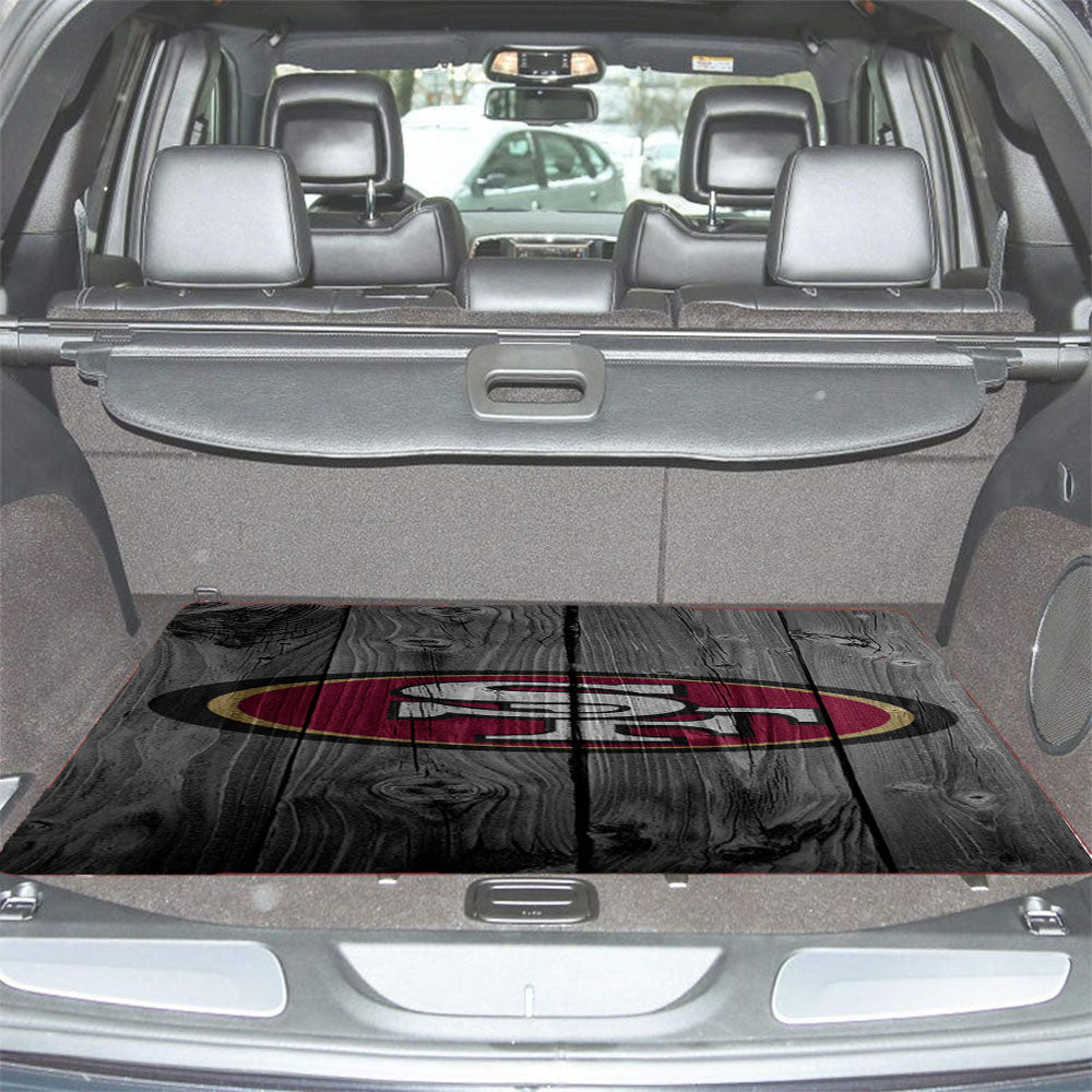 San Francisco 49Ers Nfl Wood Logo Dark Wood Wallpaper Car Trunk Mat Non Slip