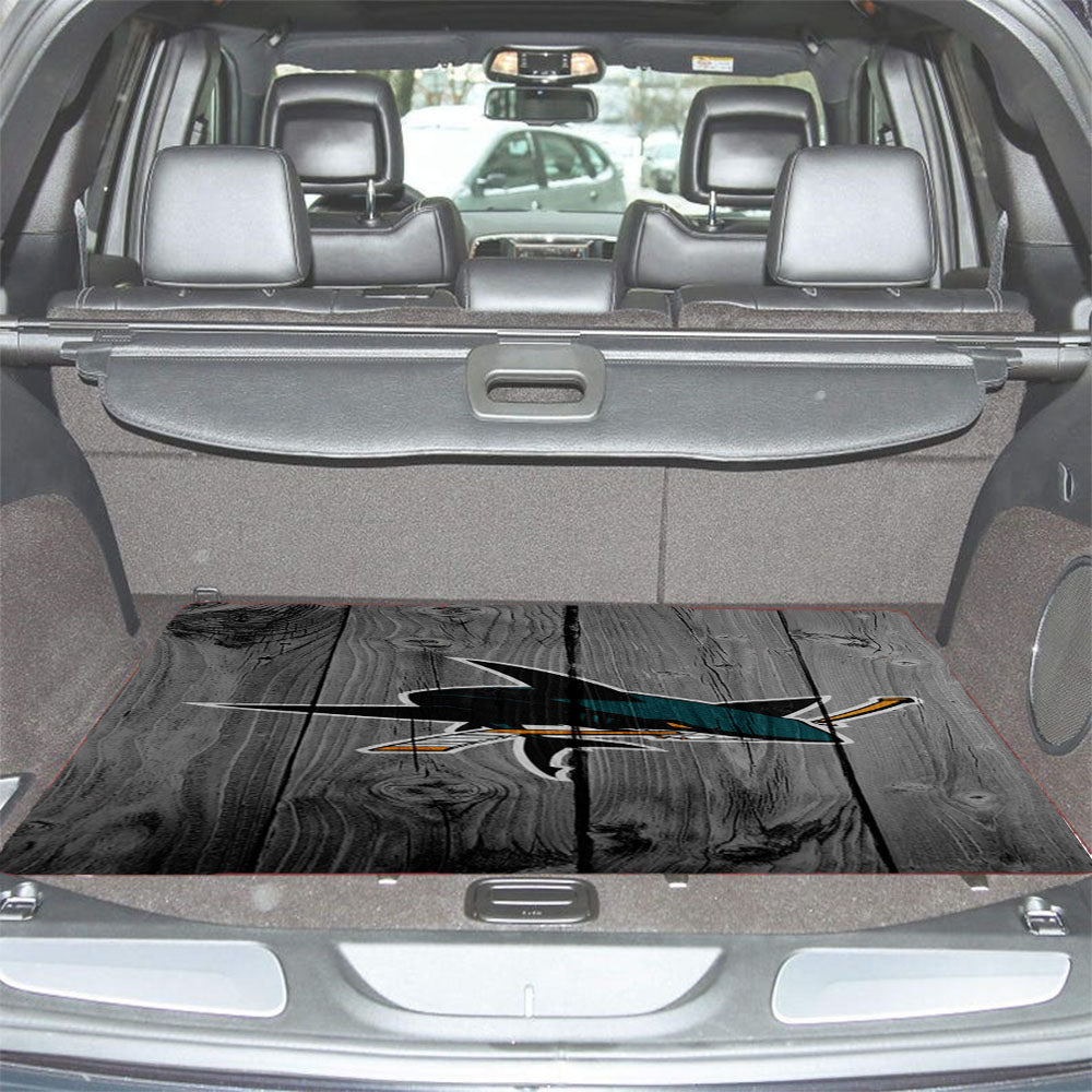 San Jose Sharks Nhl Logo Dark Wood Wallpaper Car Trunk Mat Non Slip