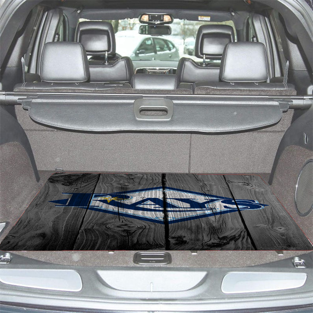 Tampa Bay Rays Mlb Logo Dark Wood Wallpaper Car Trunk Mat Non Slip