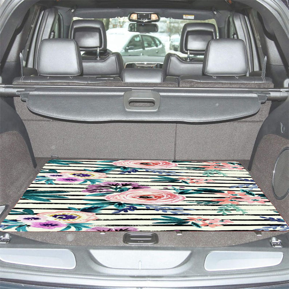 Victoria Floral Stripe Car Trunk Mat Non Slip
