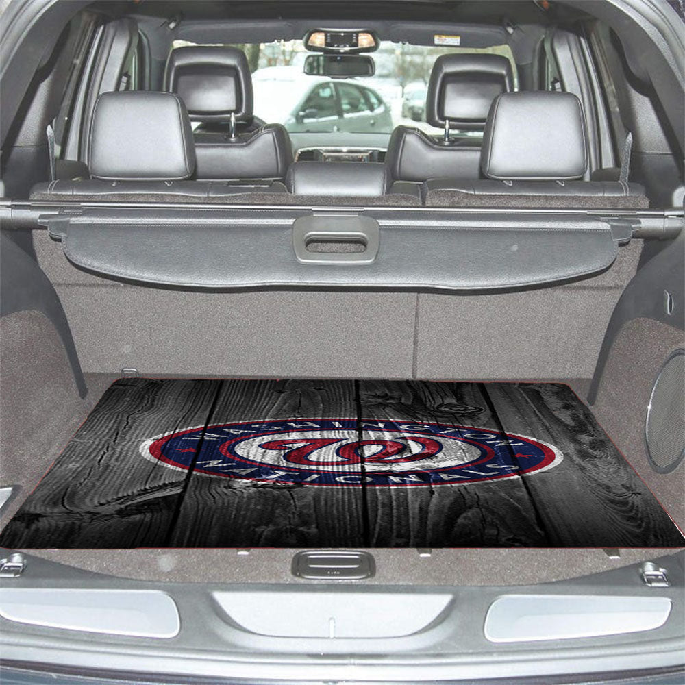 Washington Nationals Mlb Logo Dark Wood Wallpaper Car Trunk Mat Non Slip