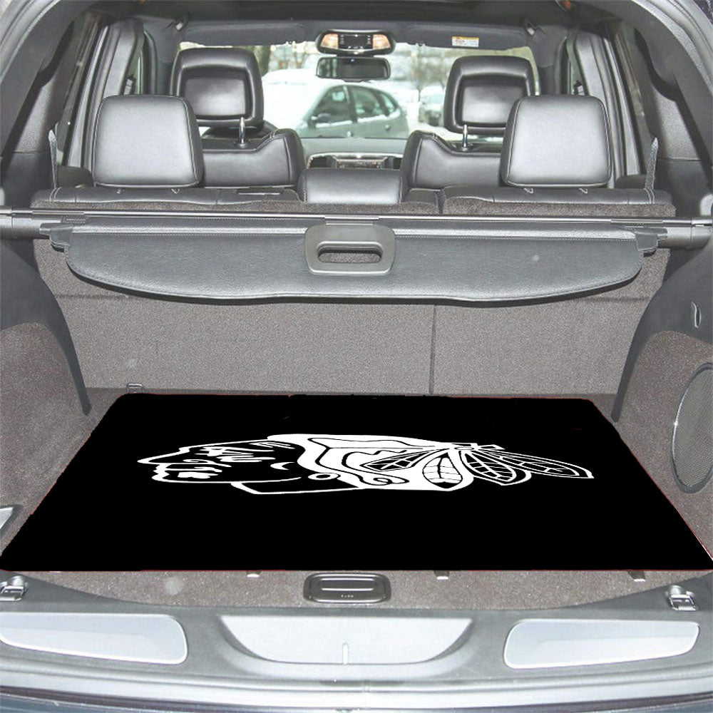 White Black Chicago Blackhawks Logo Car Trunk Mat Non Slip