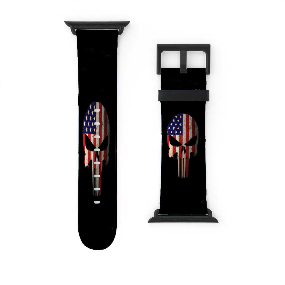 American Flag Punisher Skull Vintage Usa Cool Apple Watch Band 38Mm - 44Mm