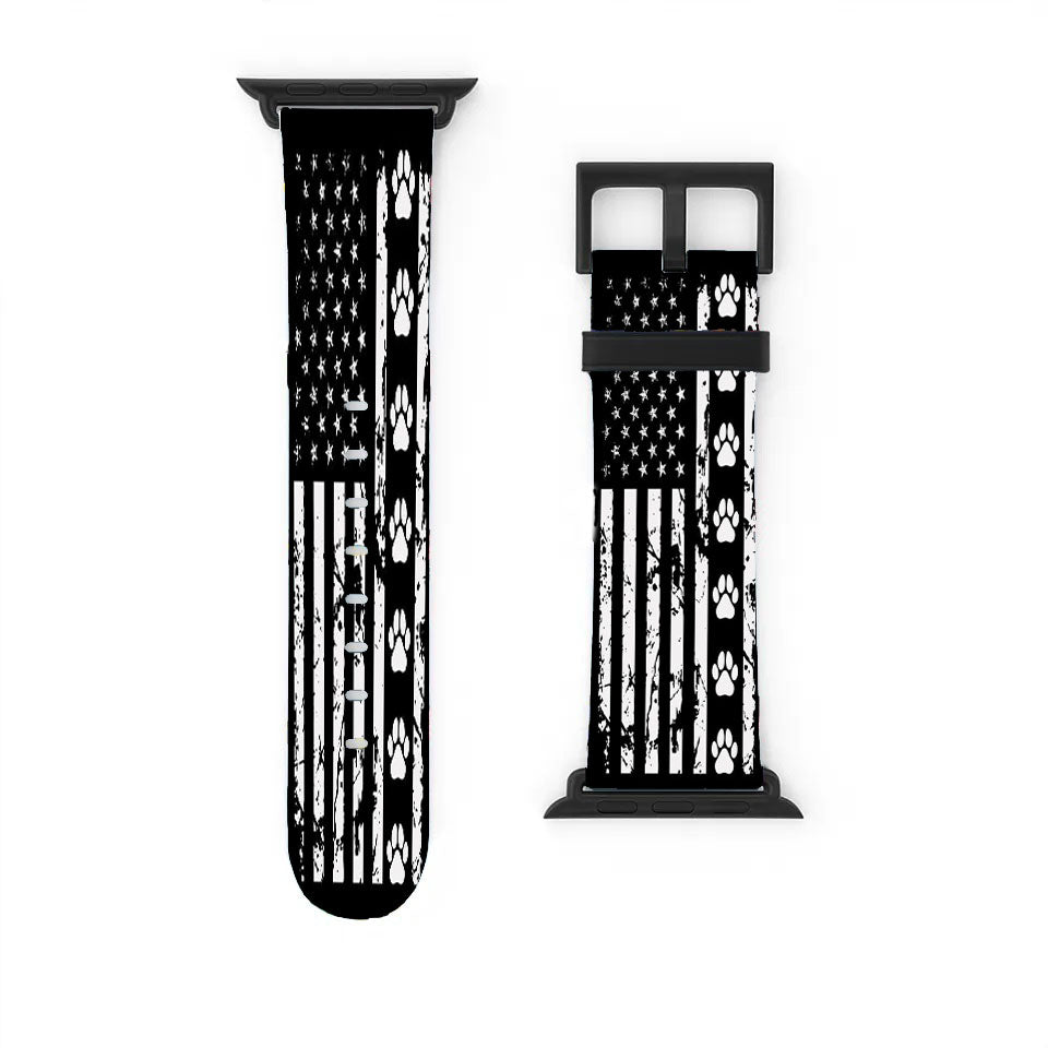 American Flag With Dog Paws Apple Watch Band 38Mm - 44Mm
