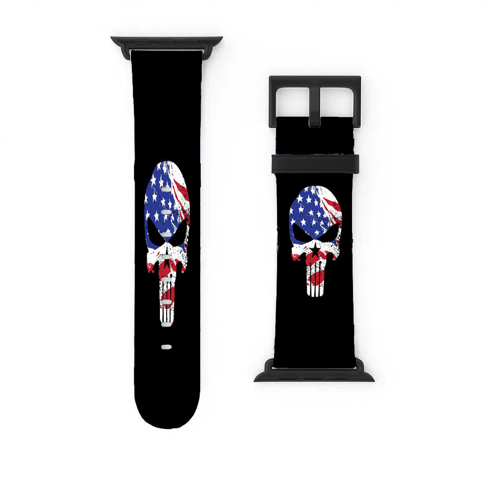 American The Punisher Flag Texture Apple Watch Band 38Mm - 44Mm