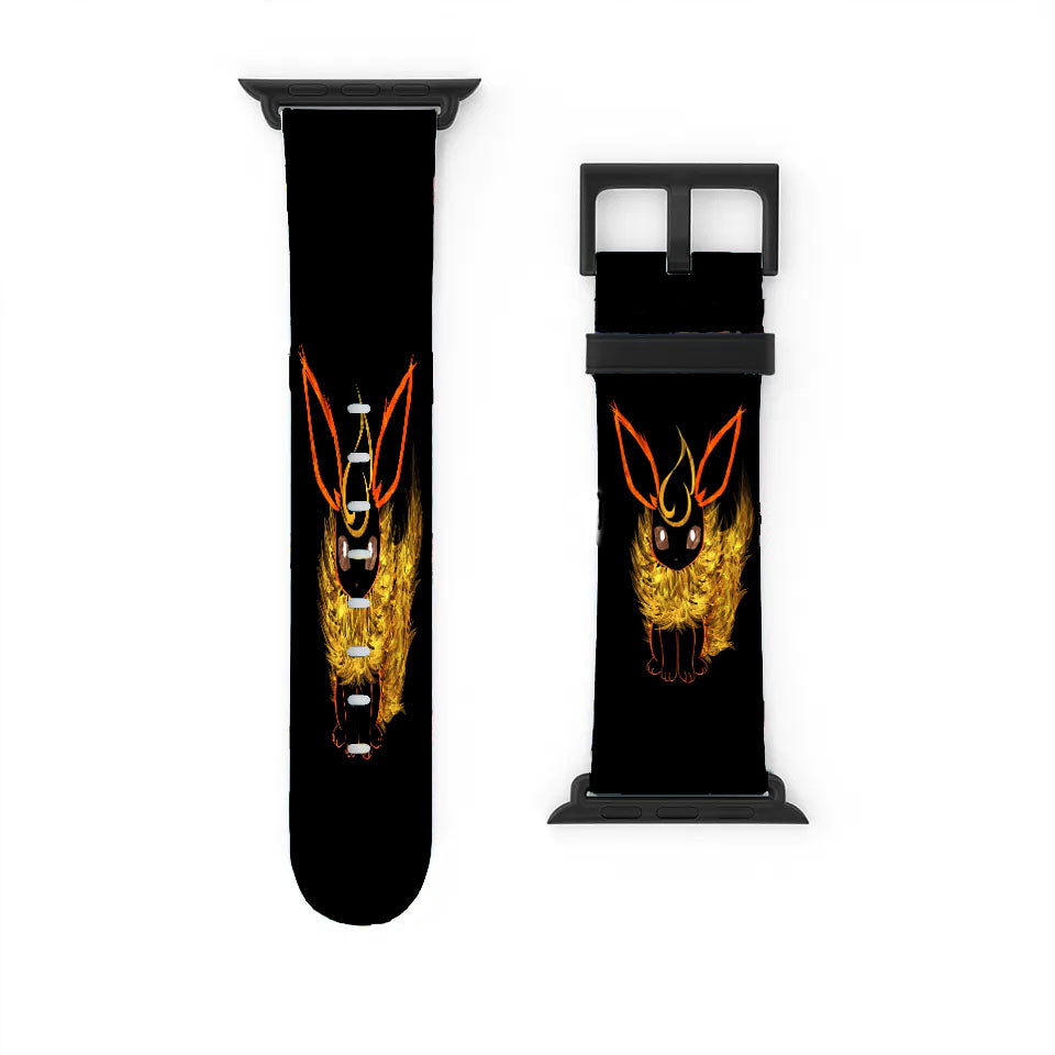 Flareon Eevee Pokemon Line Art On Black Apple Watch Band 38Mm - 44Mm