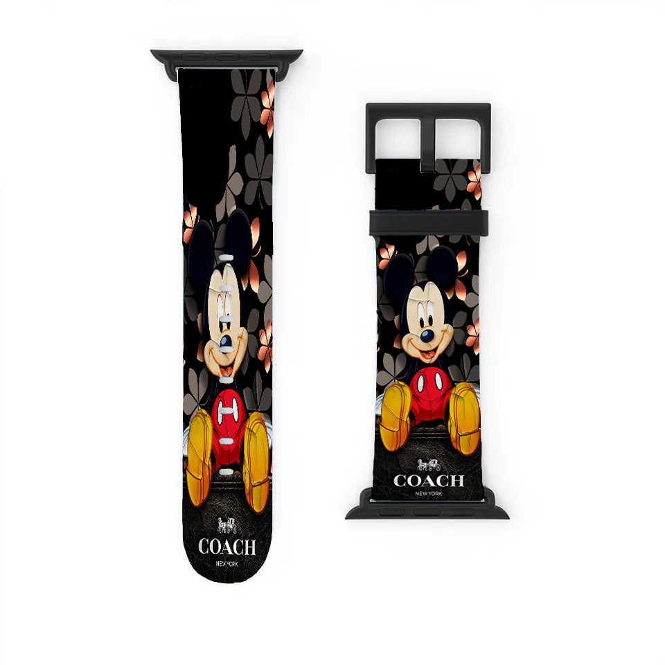 Mickey Mouse Coach Black Flowers Apple Watch Band 38Mm - 44Mm