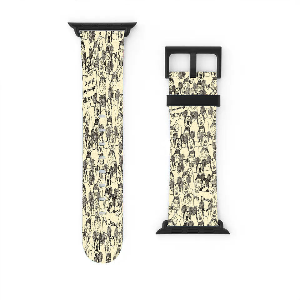 Mickey Mouse Pattern Canvas Silhouette Apple Watch Band 38Mm - 44Mm