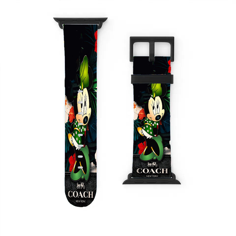 Minnie Mouse Coach Green Flowers 8 Apple Watch Band 38Mm - 44Mm