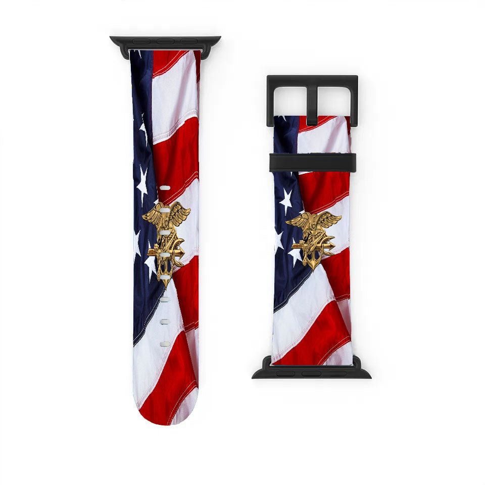 Us Navy Seals Trident American Flag Apple Watch Band 38Mm - 44Mm