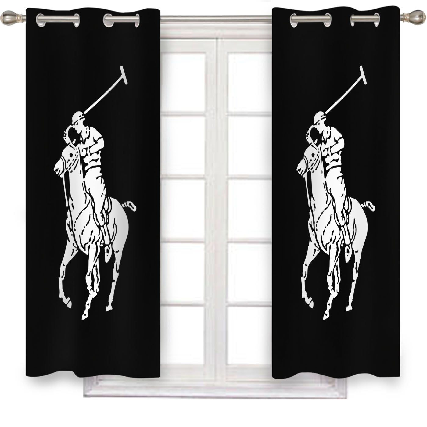 Black White Polo Ralph Lauren Logo Window Curtains