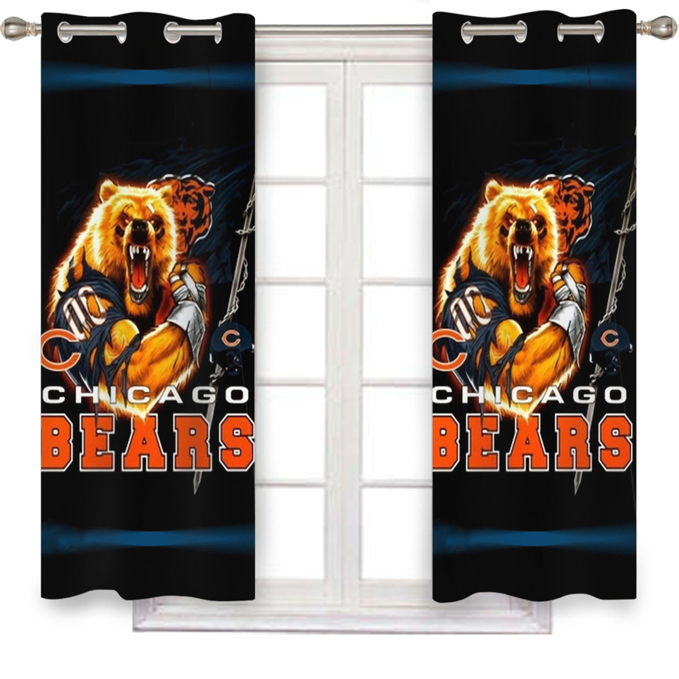 Chicago Bears Nfl Black 1 Window Curtains