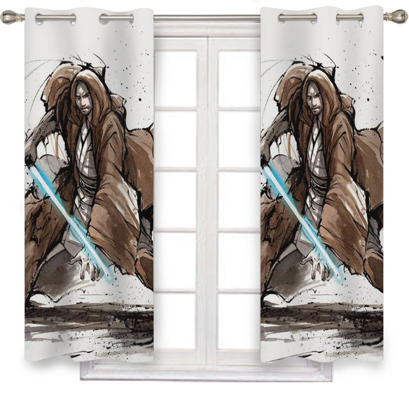 Jedi Knight From Star Wars With Calligraphy Window Curtains