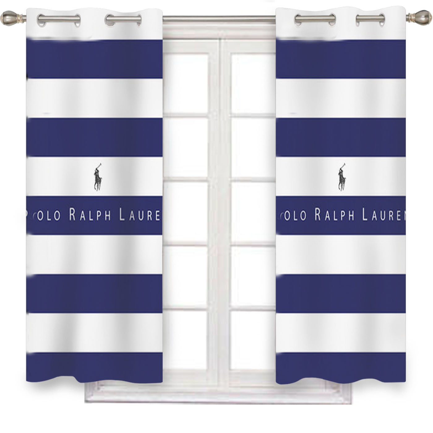 Polo Ralph Lauren Blue White Stripes Window Curtains