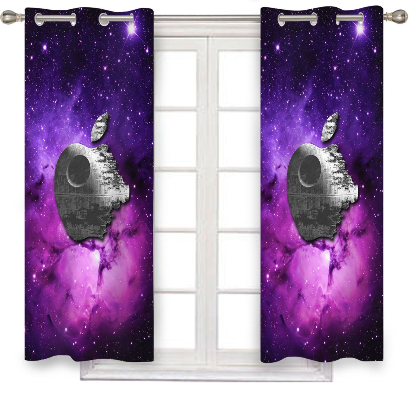 Star Wars Inspired Death Star Apple In Galaxy Window Curtains