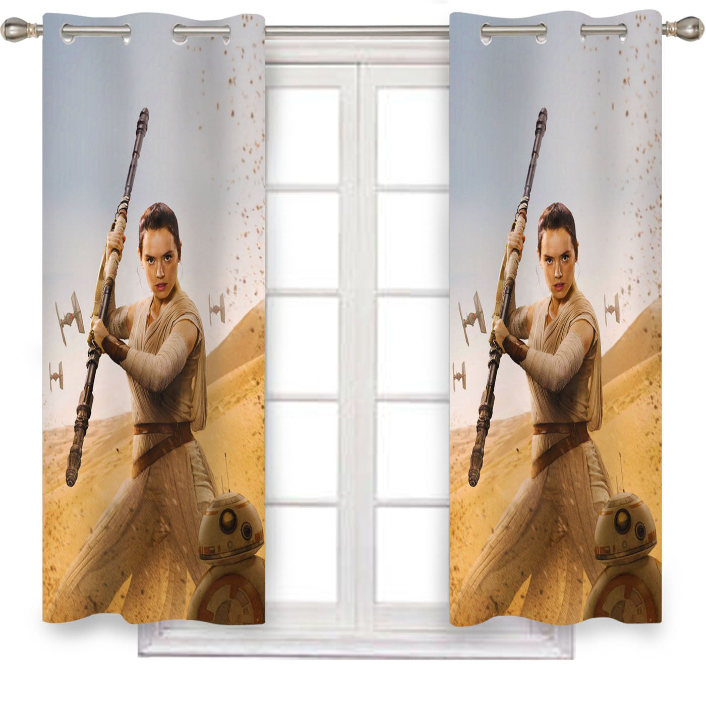 Star Wars Rey Fight Window Curtains