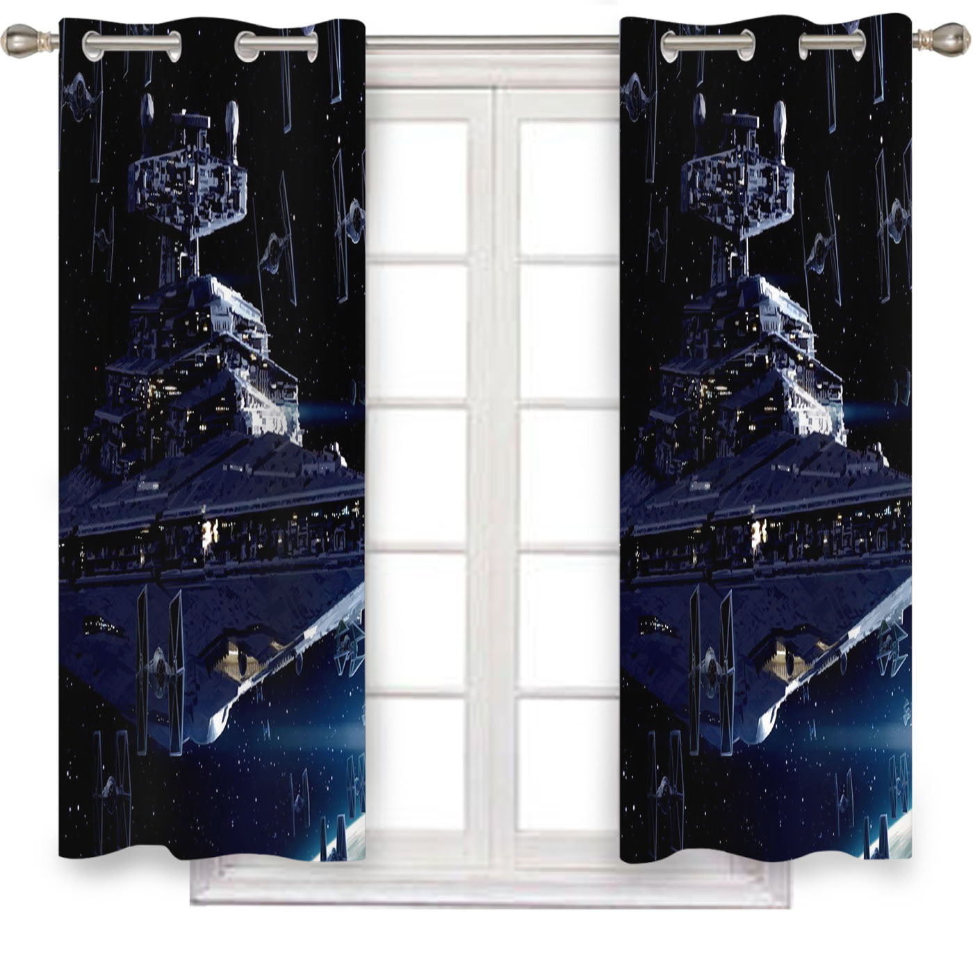 Star Wars Tie Fighter On Galaxy Ship Window Curtains