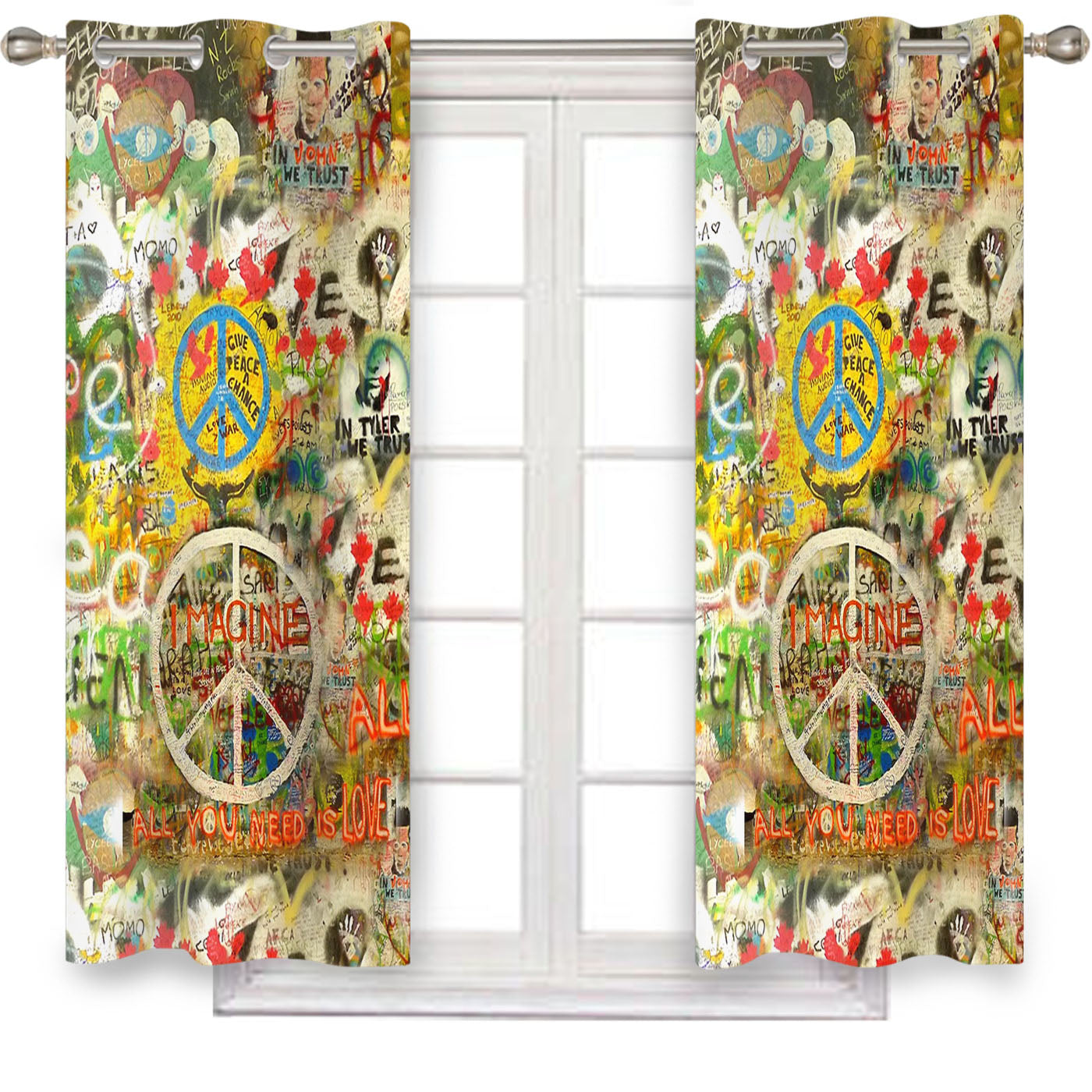 The Beatles John Lennon Peace Sign Window Curtains