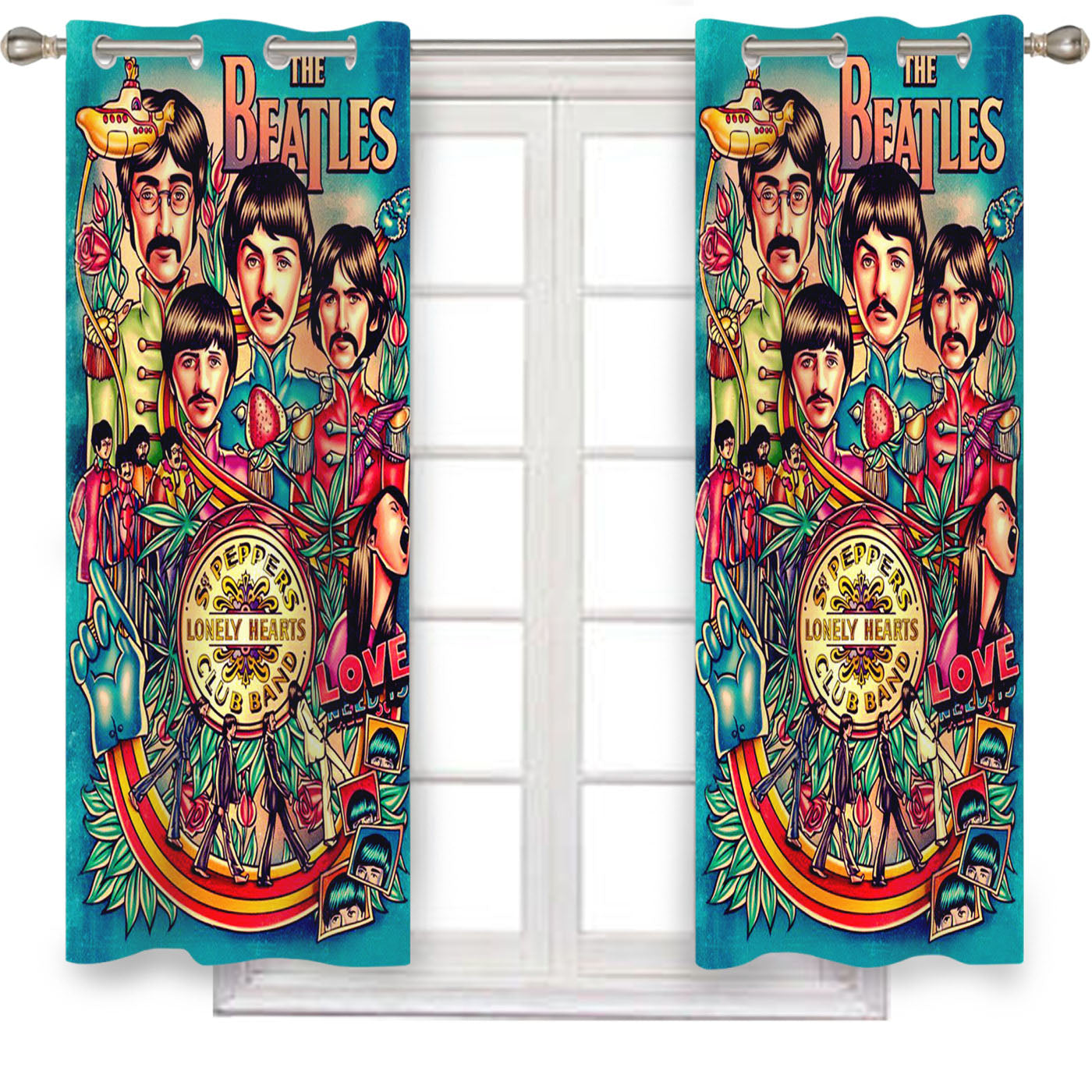 The Beatles Poster Vintage Window Curtains